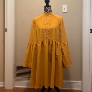 High neck, bell sleeve farmer style dress
